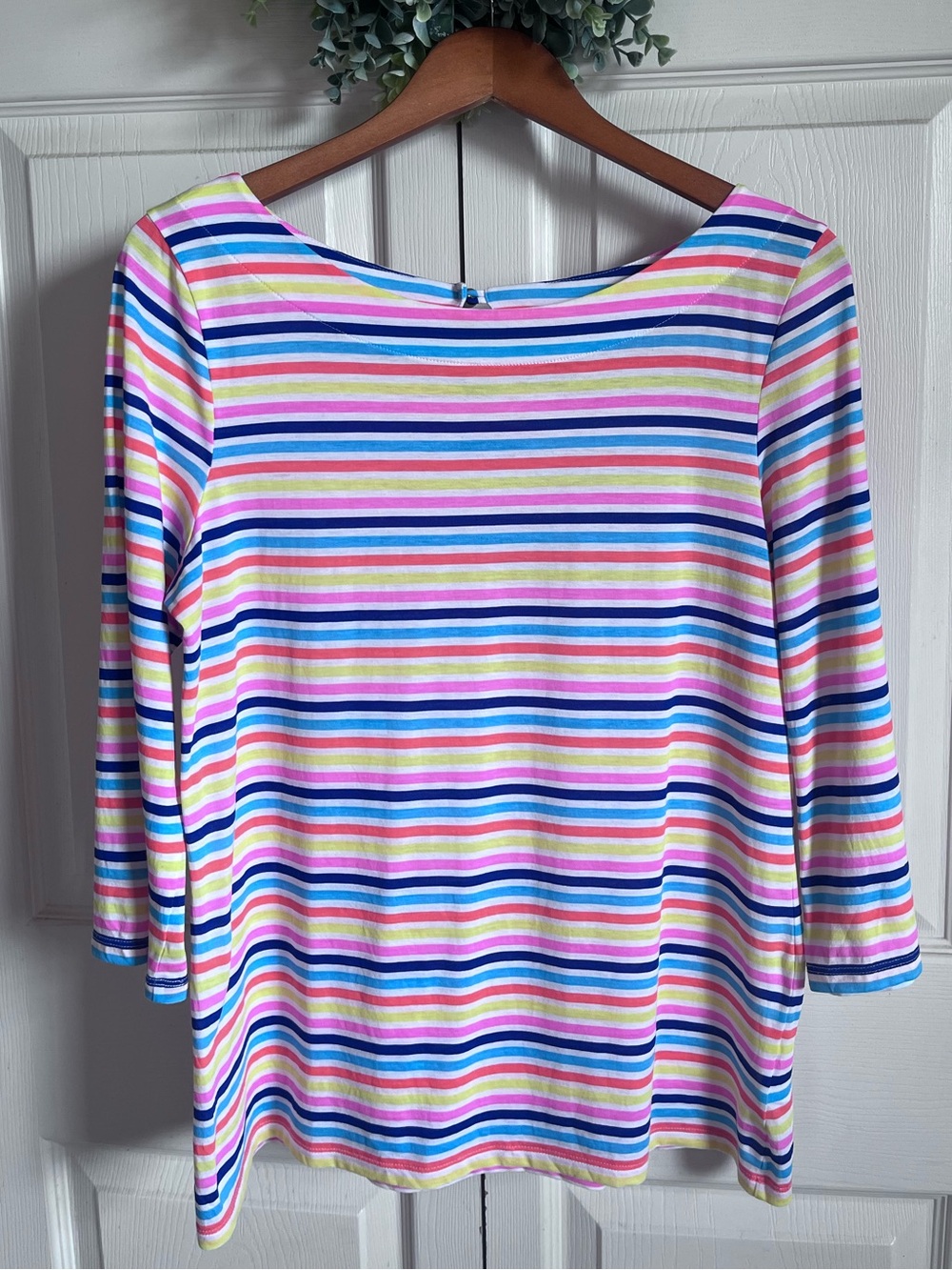 Lilly Pulitzer Striped Boatneck 3/4 Sleeve Top Vibrant Multicolor Size M EUC